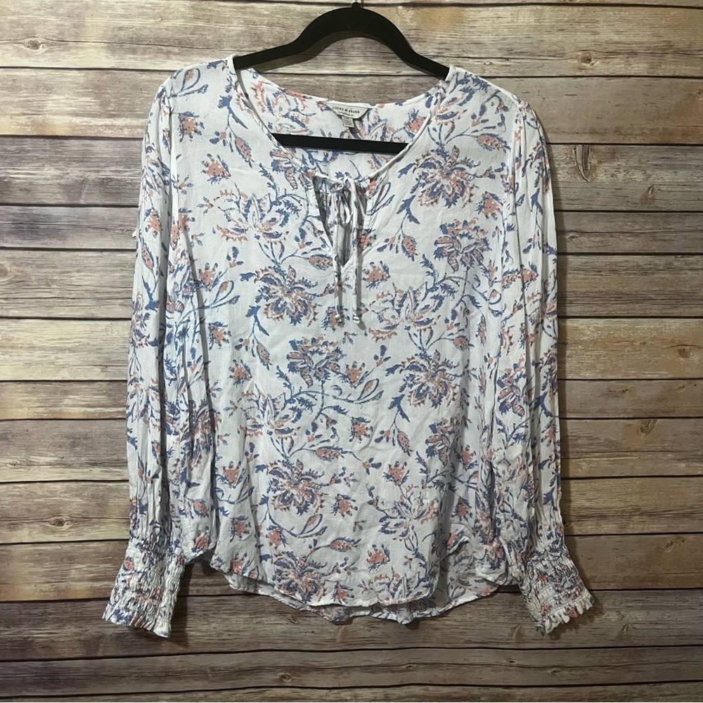 LUCKY BRAND SIZE L LARGE FLORAL TOP SPRING SUMMER FALL BLOUSE B5